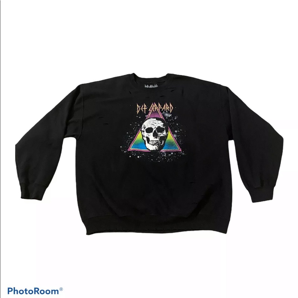 Def Leppard Black Distressed Oversized Sweater 1X